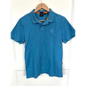 BOSS Hugo Boss Men's Passenger Polo Shirt Slim Fit Blue Orange Trim Pique Small